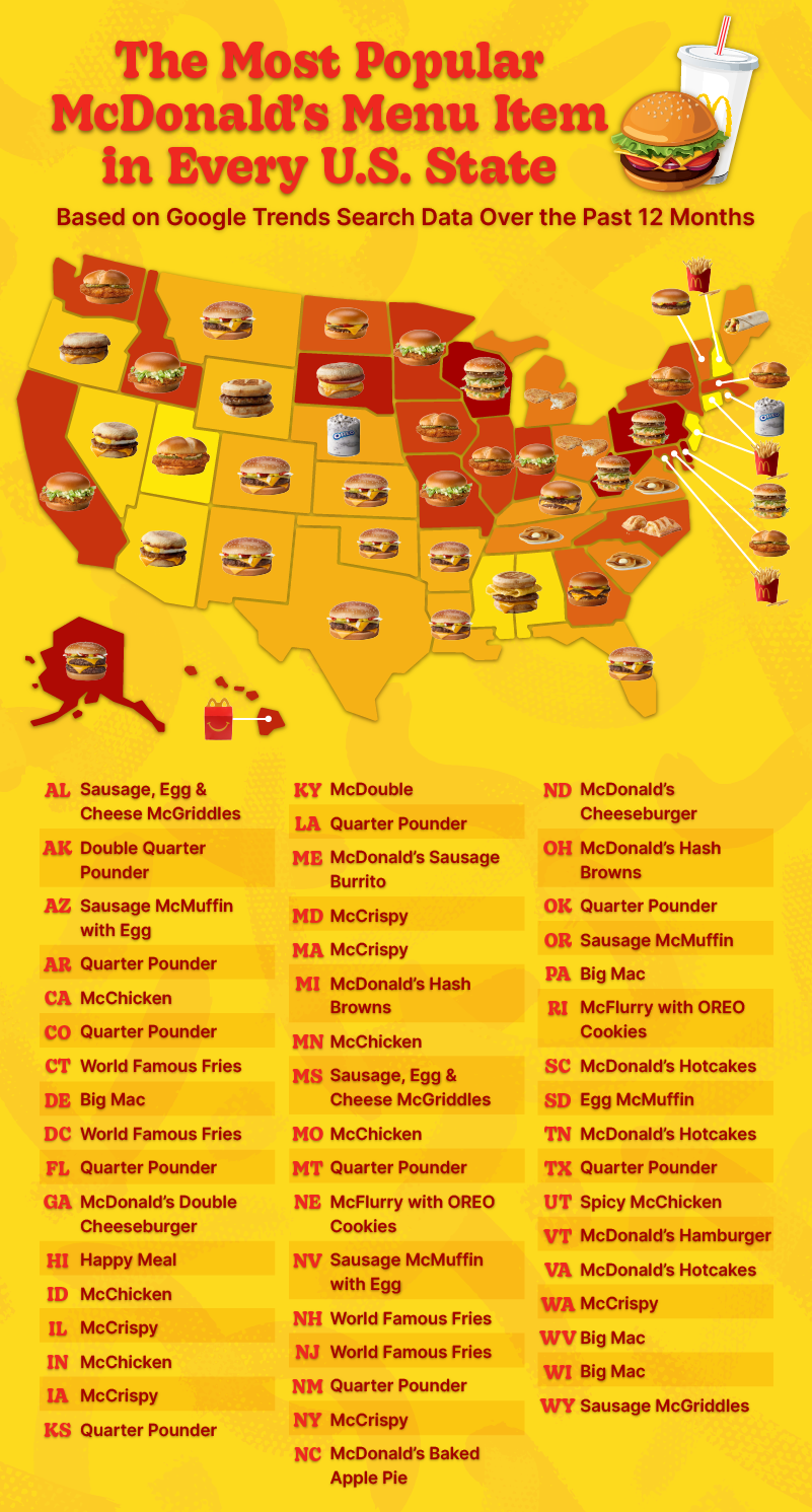 U.S. map depicting the most popular McDonald’s menu item in every state.