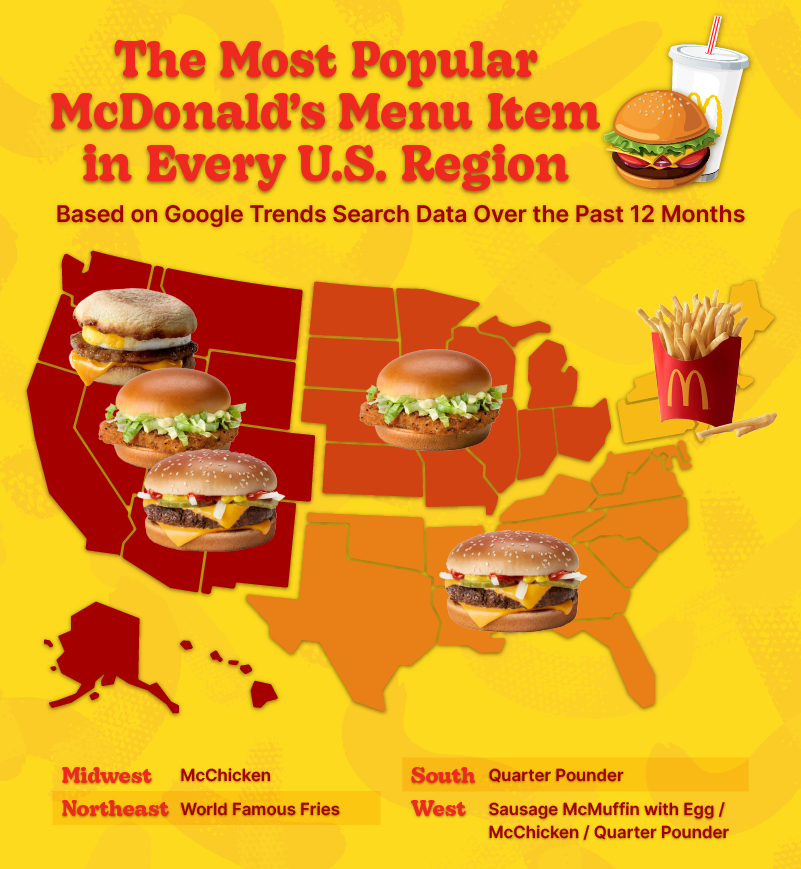 U.S. map depicting the most popular McDonald’s menu item in each region.